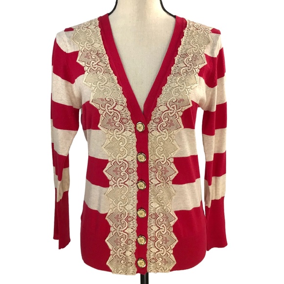 Anthropology Sweaters - Charlotte Tarantola Red & Cream Striped Cardigan